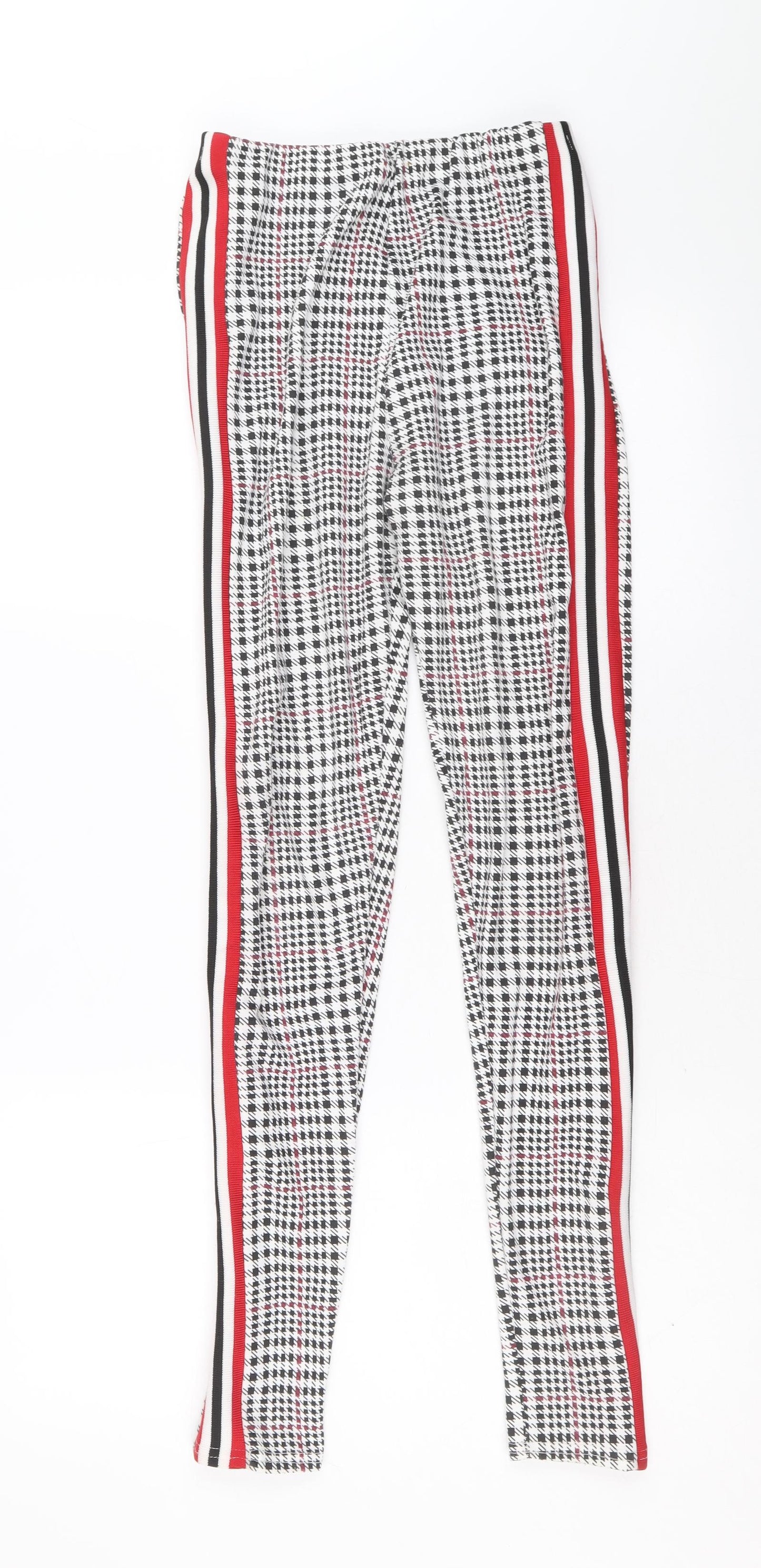 PRETTYLITTLETHING Womens Black Geometric Polyester Jogger Leggings Size 8 - Side Stripes