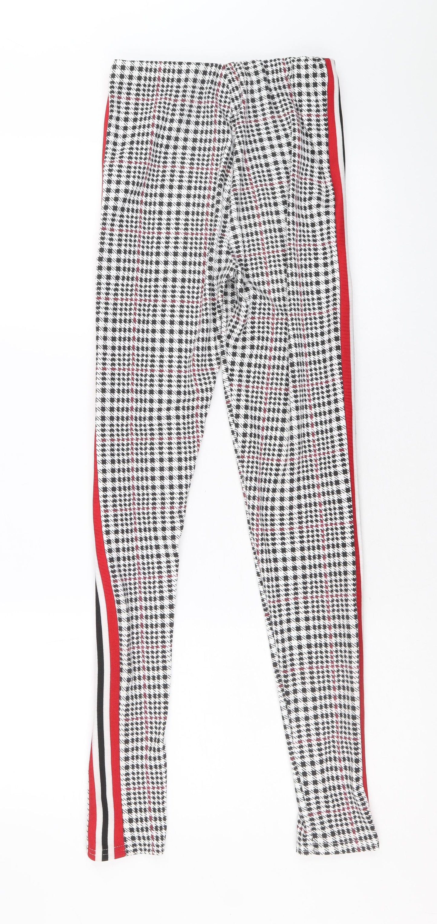 PRETTYLITTLETHING Womens Black Geometric Polyester Jogger Leggings Size 8 - Side Stripes