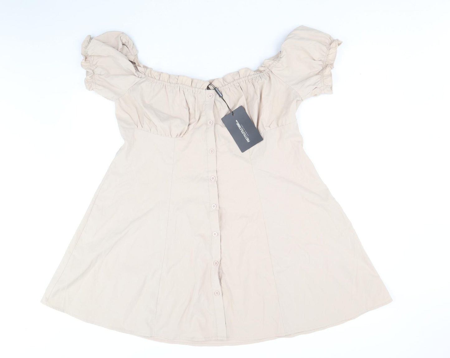 PRETTYLITTLETHING Womens Beige Polyacrylate Fibre A-Line Size 18 Boat Neck Button