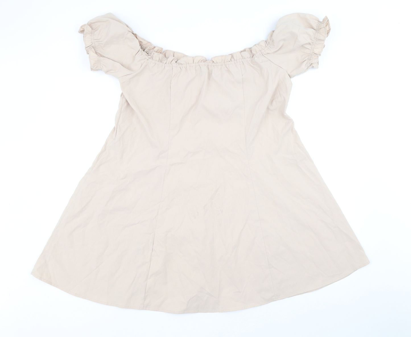 PRETTYLITTLETHING Womens Beige Polyacrylate Fibre A-Line Size 18 Boat Neck Button