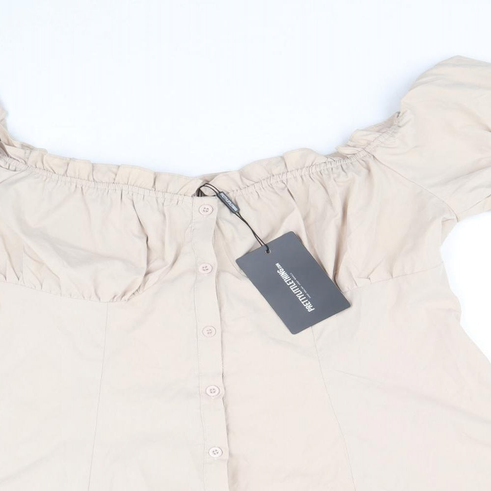 PRETTYLITTLETHING Womens Beige Polyacrylate Fibre A-Line Size 18 Boat Neck Button