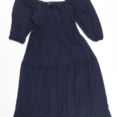 Marks and Spencer Womens Blue Viscose Fit & Flare Size 16 Square Neck Pullover