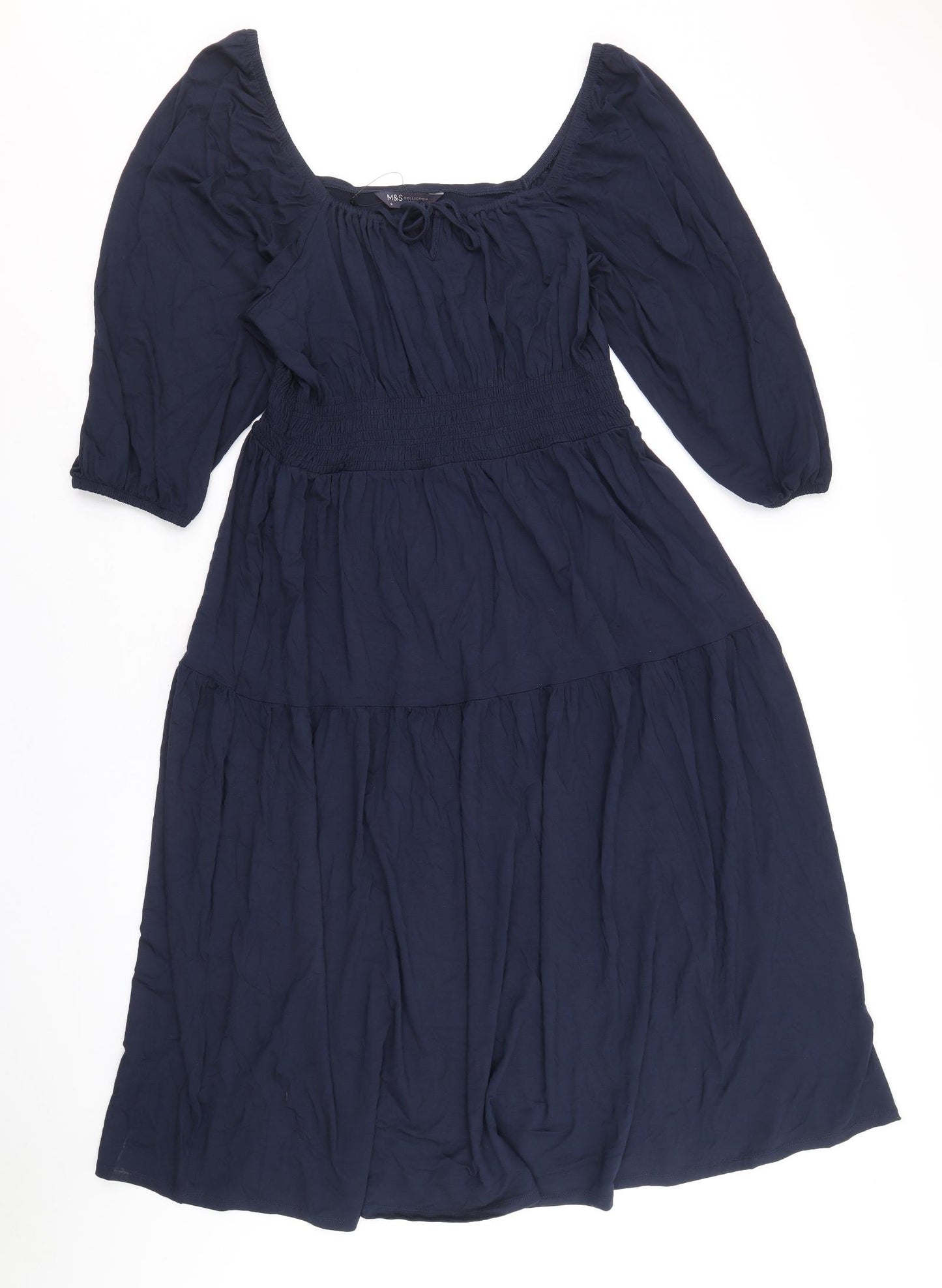 Marks and Spencer Womens Blue Viscose Fit & Flare Size 16 Square Neck Pullover