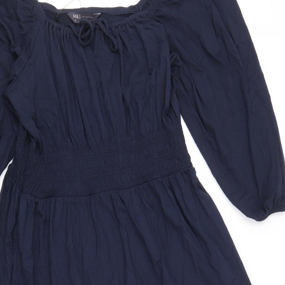 Marks and Spencer Womens Blue Viscose Fit & Flare Size 16 Square Neck Pullover