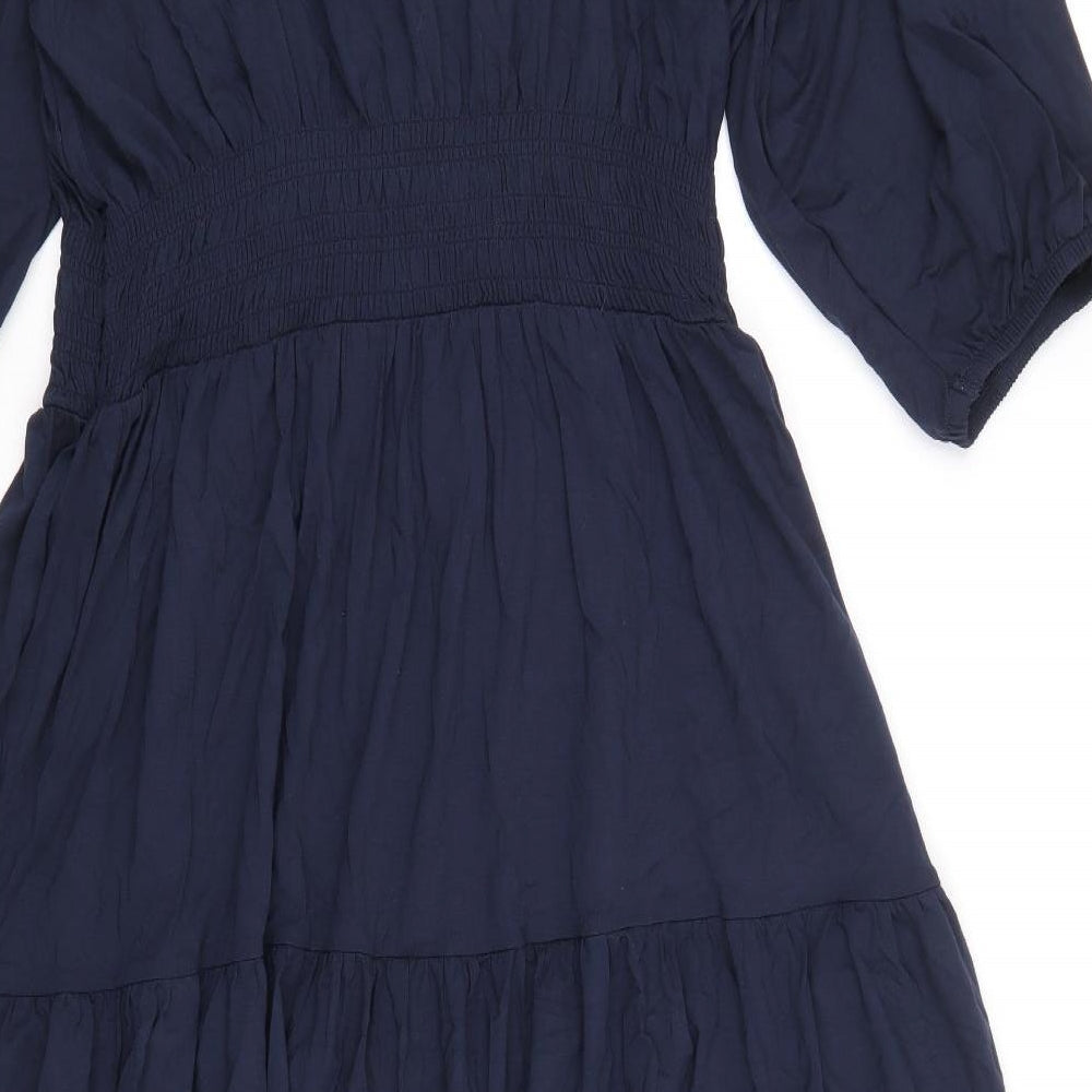 Marks and Spencer Womens Blue Viscose Fit & Flare Size 16 Square Neck Pullover