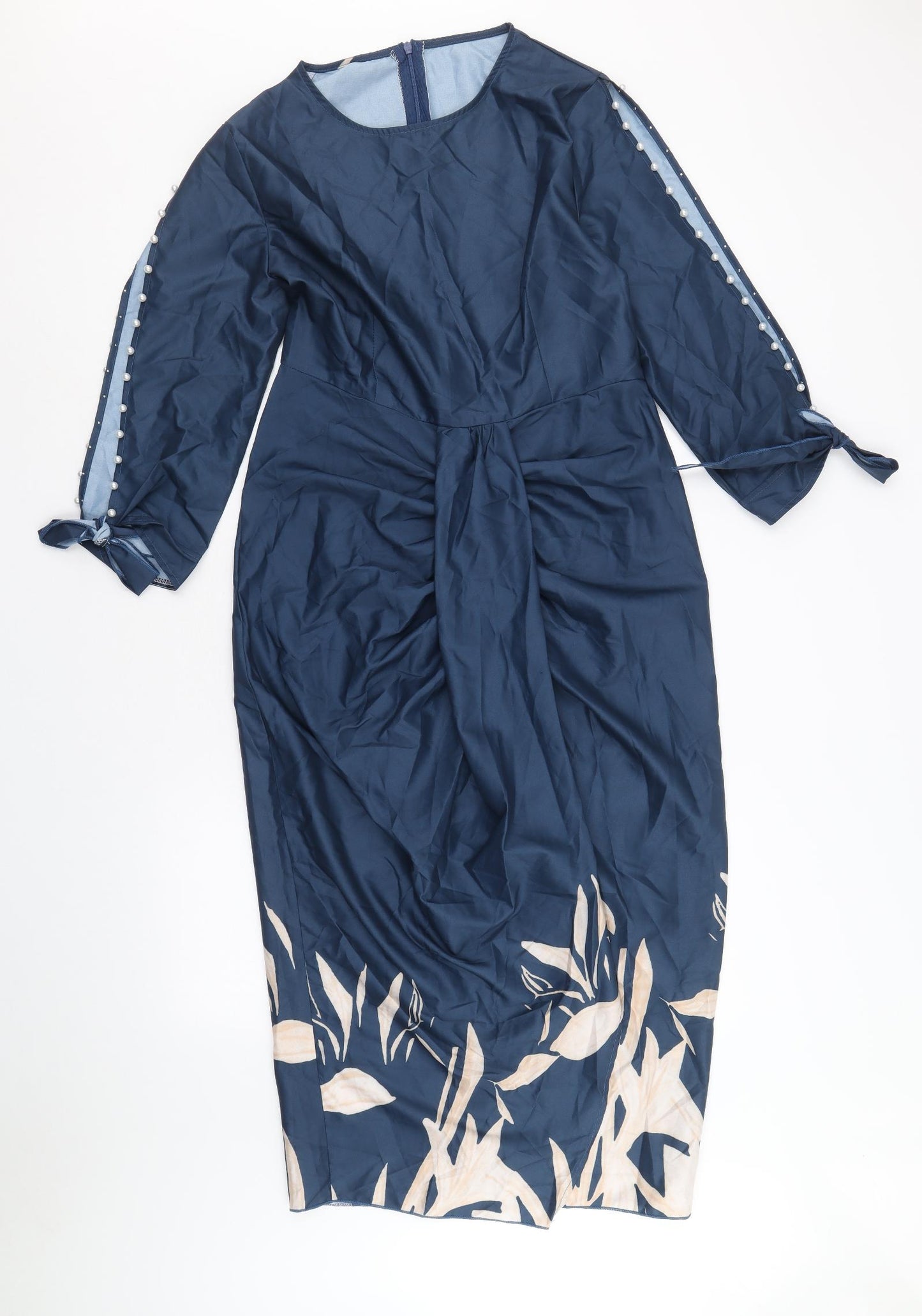 Preworn Womens Blue Polyester A-Line Size L Round Neck Zip