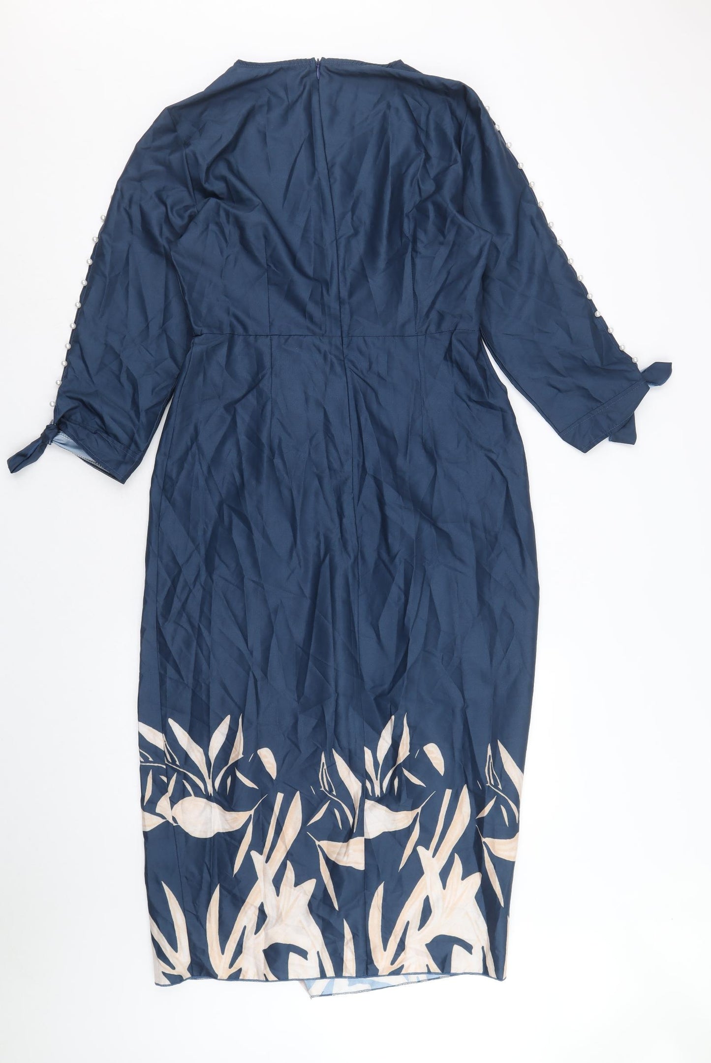 Preworn Womens Blue Polyester A-Line Size L Round Neck Zip
