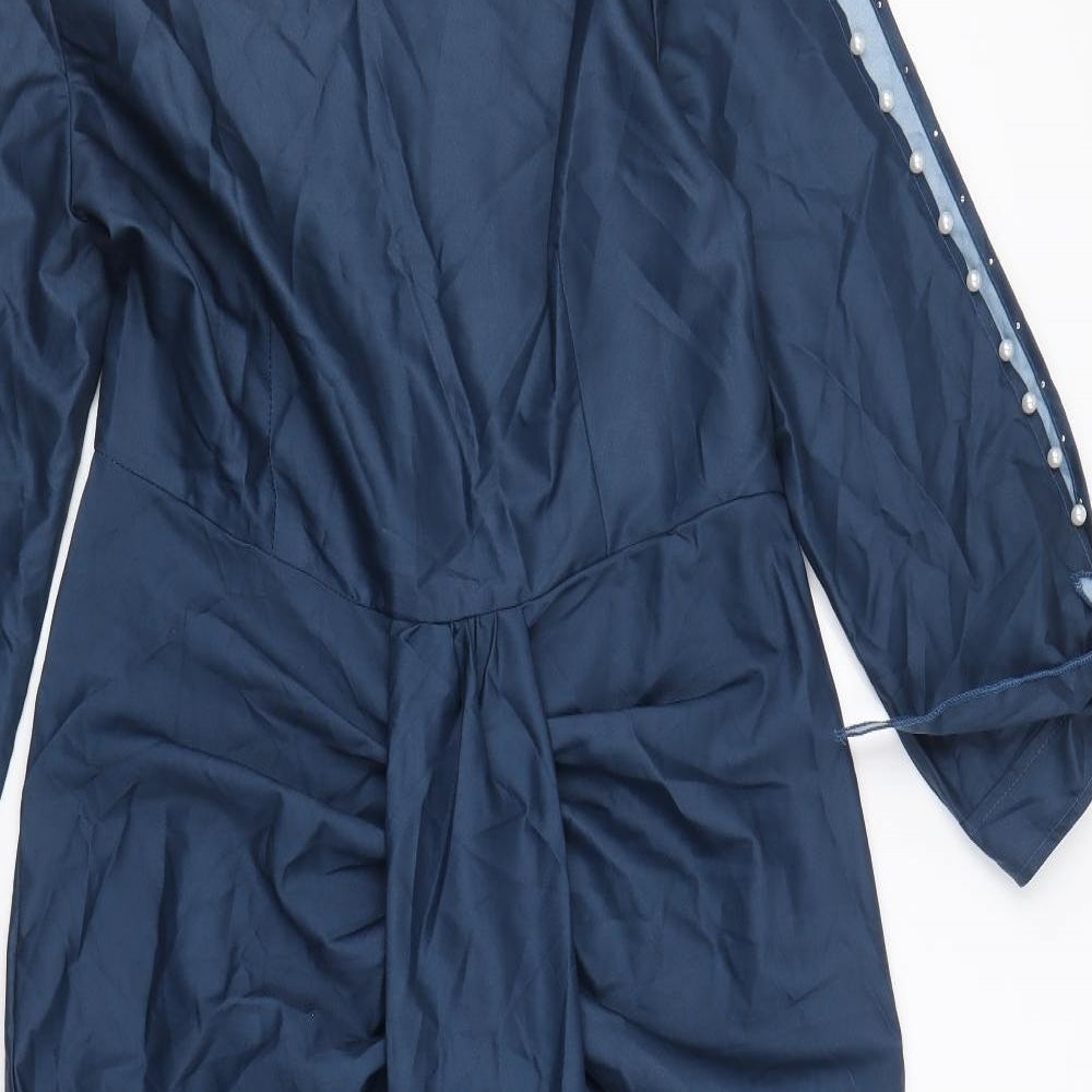Preworn Womens Blue Polyester A-Line Size L Round Neck Zip