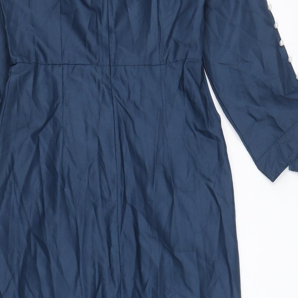 Preworn Womens Blue Polyester A-Line Size L Round Neck Zip