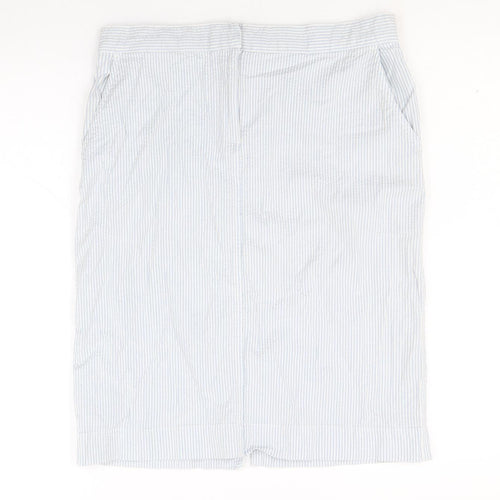 Bonmarché Womens Blue Striped Cotton Straight & Pencil Skirt Size 12 Zip
