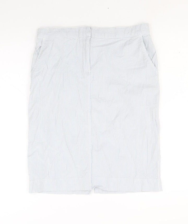Bonmarché Womens Blue Striped Cotton Straight & Pencil Skirt Size 12 Zip