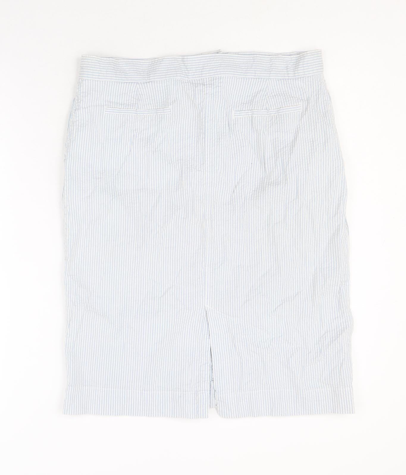 Bonmarché Womens Blue Striped Cotton Straight & Pencil Skirt Size 12 Zip