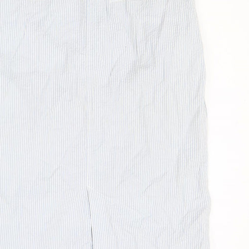 Bonmarché Womens Blue Striped Cotton Straight & Pencil Skirt Size 12 Zip