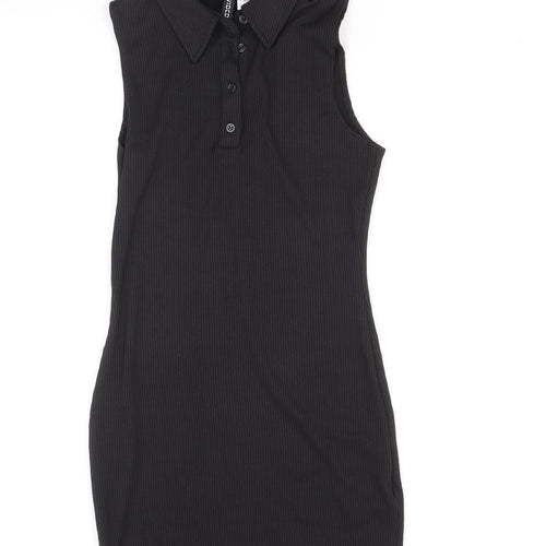 Divided by H&M Womens Black Polyester Mini Size S Collared Button