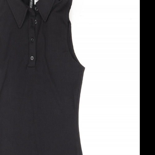 Divided by H&M Womens Black Polyester Mini Size S Collared Button