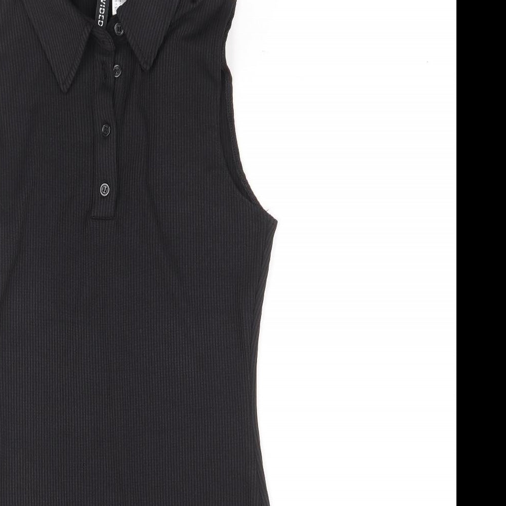 Divided by H&M Womens Black Polyester Mini Size S Collared Button