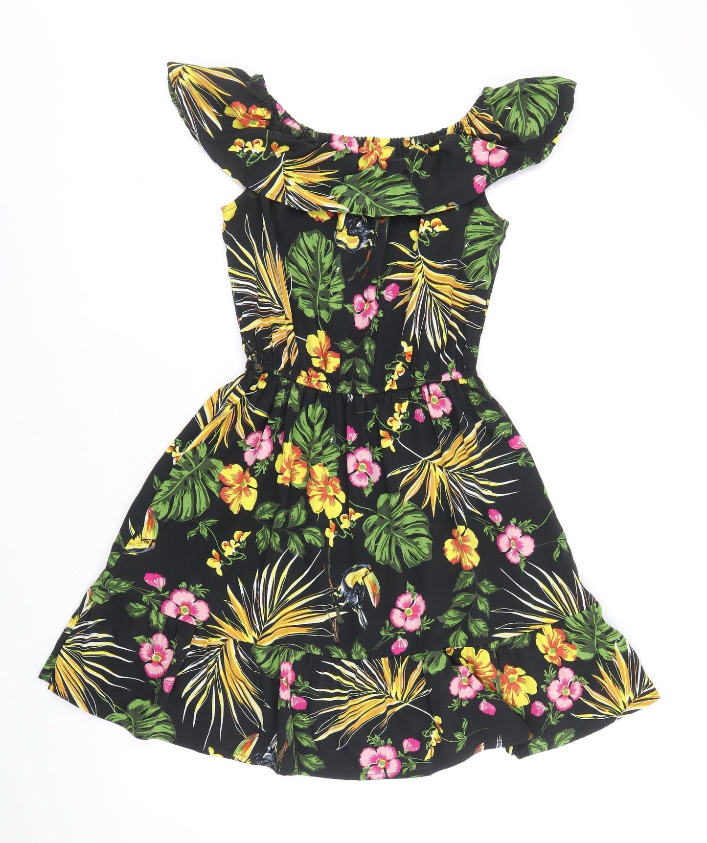 E-vie Girls Black Floral Polyester Fit & Flare Size 12-13 Years Off the Shoulder Pullover