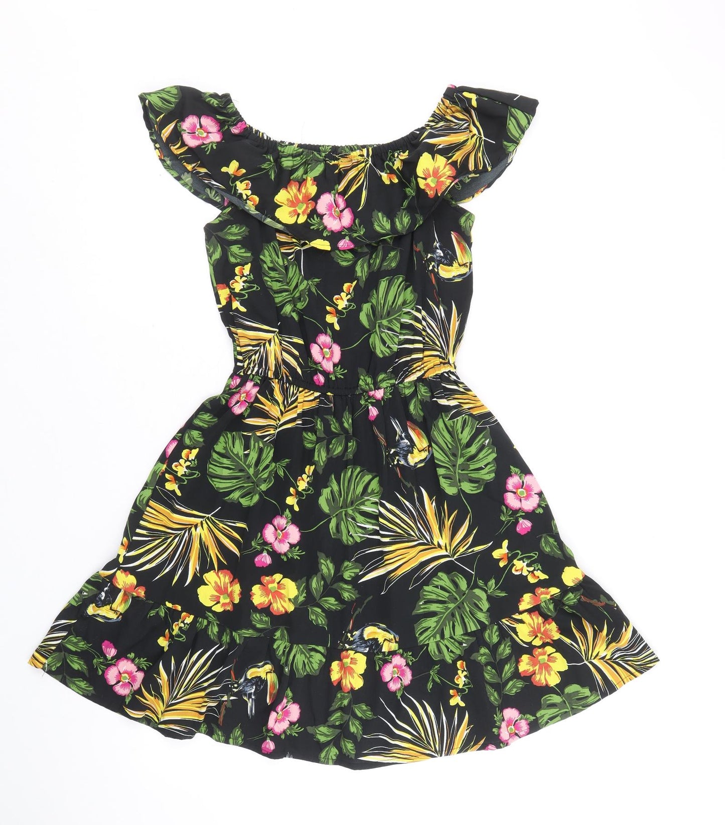 E-vie Girls Black Floral Polyester Fit & Flare Size 12-13 Years Off the Shoulder Pullover