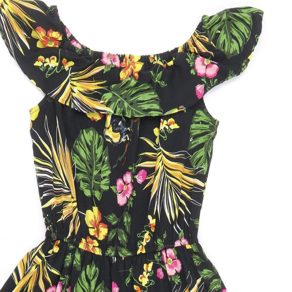 E-vie Girls Black Floral Polyester Fit & Flare Size 12-13 Years Off the Shoulder Pullover