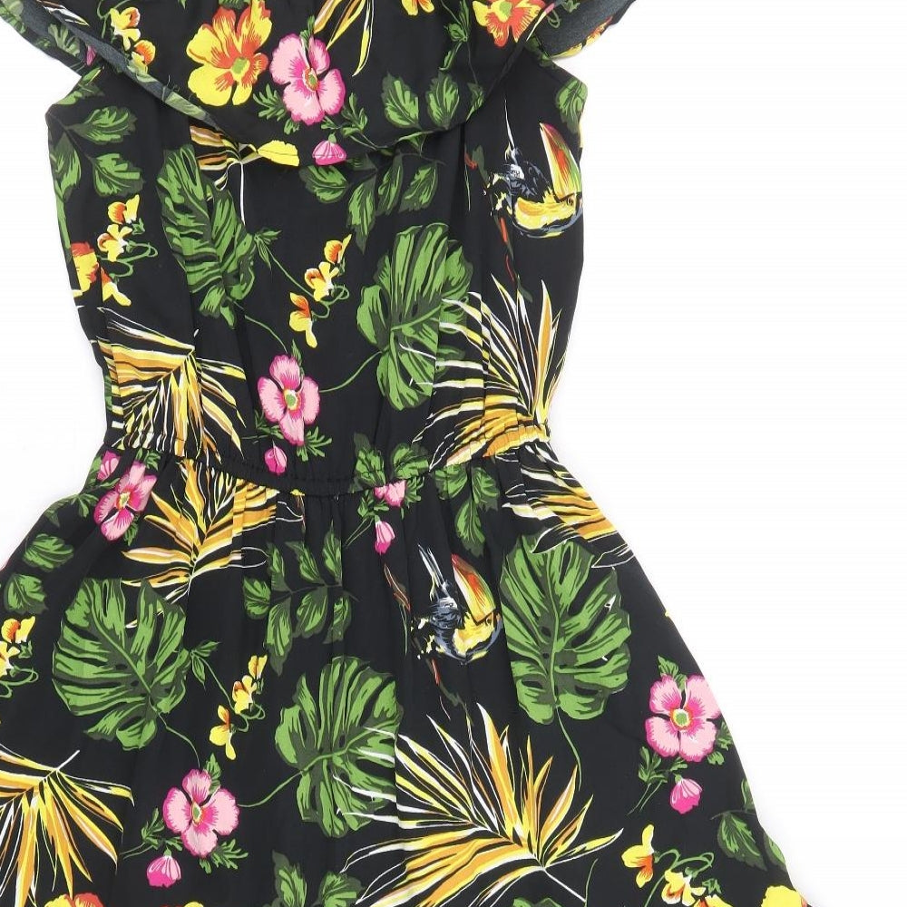 E-vie Girls Black Floral Polyester Fit & Flare Size 12-13 Years Off the Shoulder Pullover