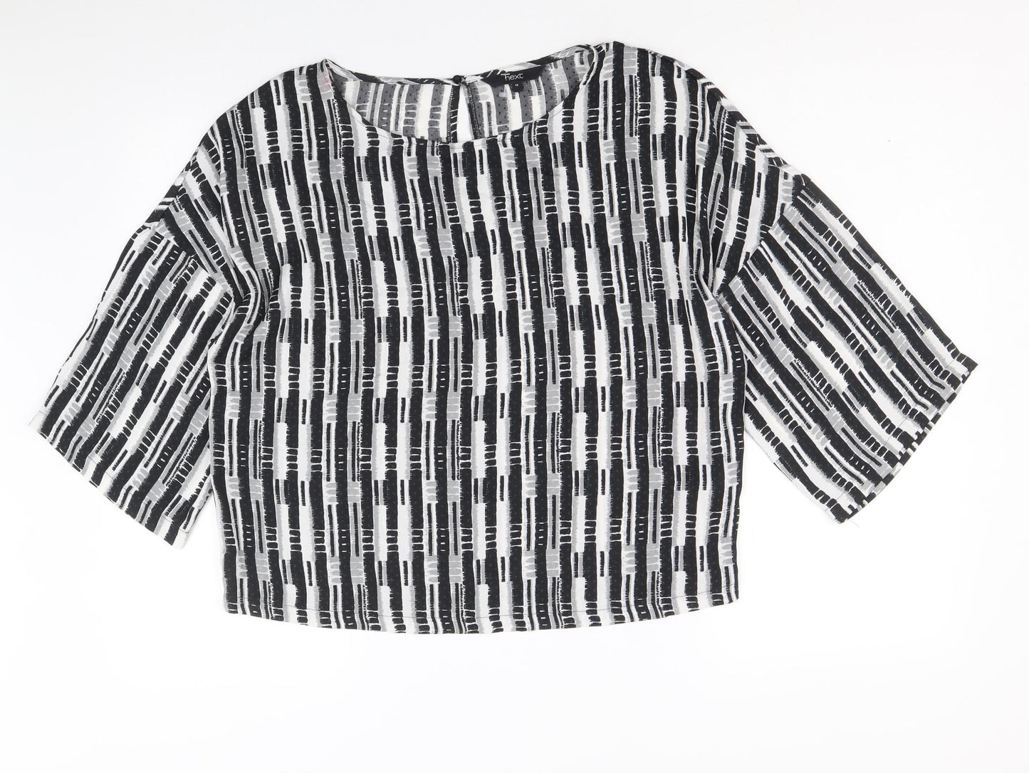 NEXT Womens Black Geometric Polyester Basic Blouse Size 14 Round Neck