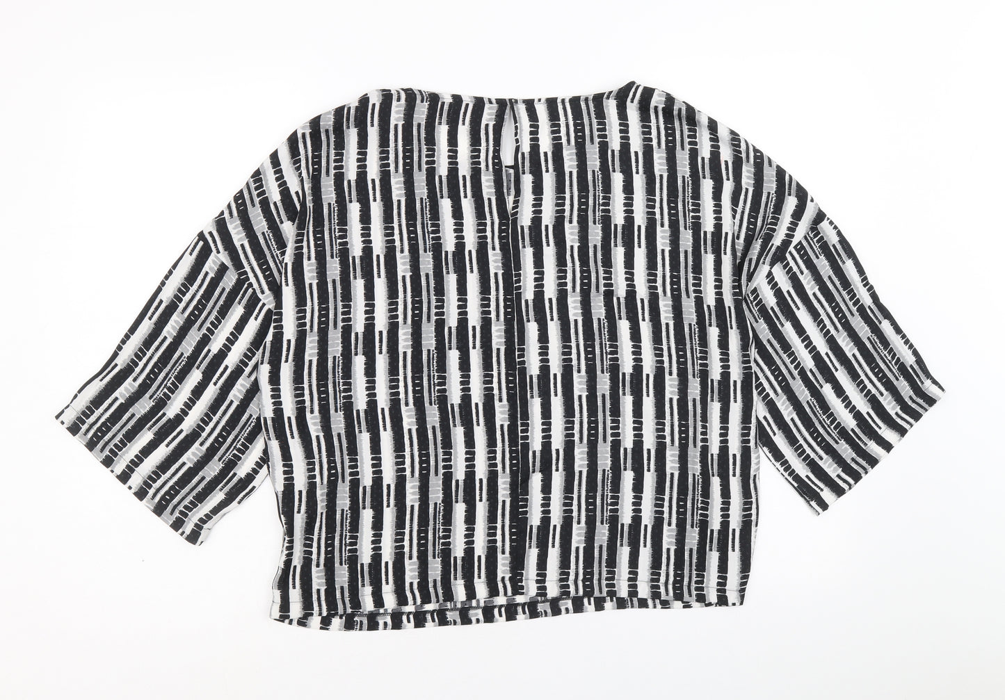 NEXT Womens Black Geometric Polyester Basic Blouse Size 14 Round Neck
