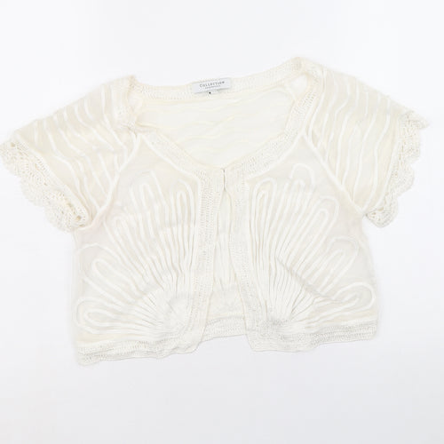 Debenhams Womens Ivory Geometric Polyacrylate Fibre Basic Blouse Size 12 Round Neck