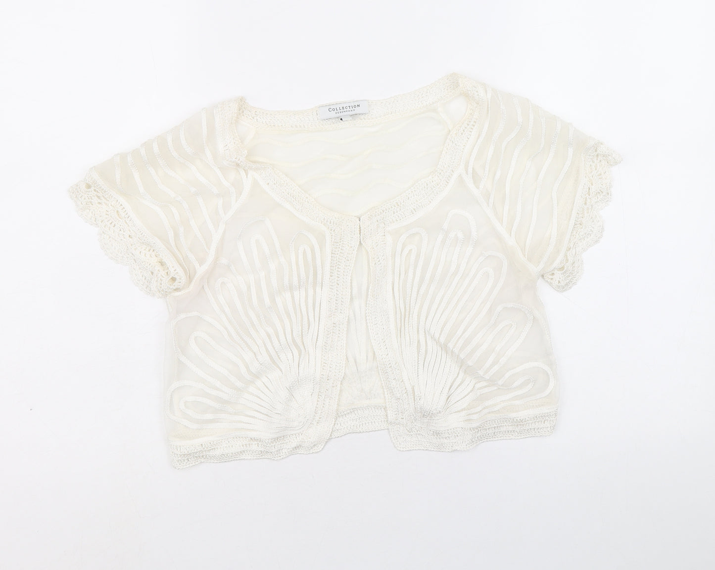 Debenhams Womens Ivory Geometric Polyacrylate Fibre Basic Blouse Size 12 Round Neck