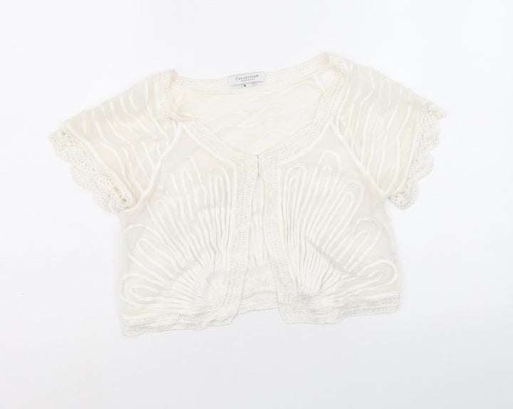 Debenhams Womens Ivory Geometric Polyacrylate Fibre Basic Blouse Size 12 Round Neck