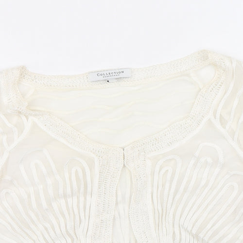 Debenhams Womens Ivory Geometric Polyacrylate Fibre Basic Blouse Size 12 Round Neck
