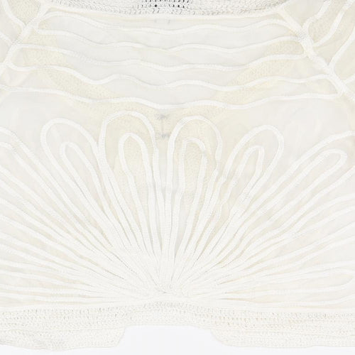 Debenhams Womens Ivory Geometric Polyacrylate Fibre Basic Blouse Size 12 Round Neck