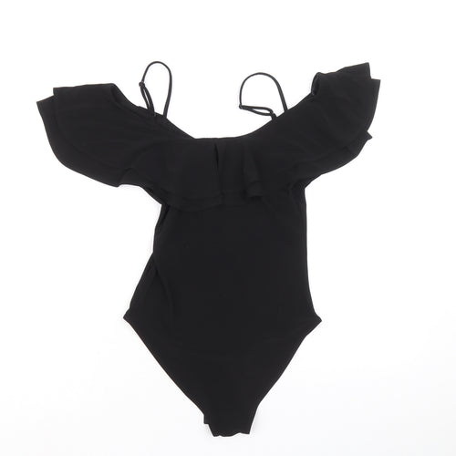 Miss Selfridge Womens Black Polyester Bodysuit One-Piece Size 8 Snap - Cold Shoulder