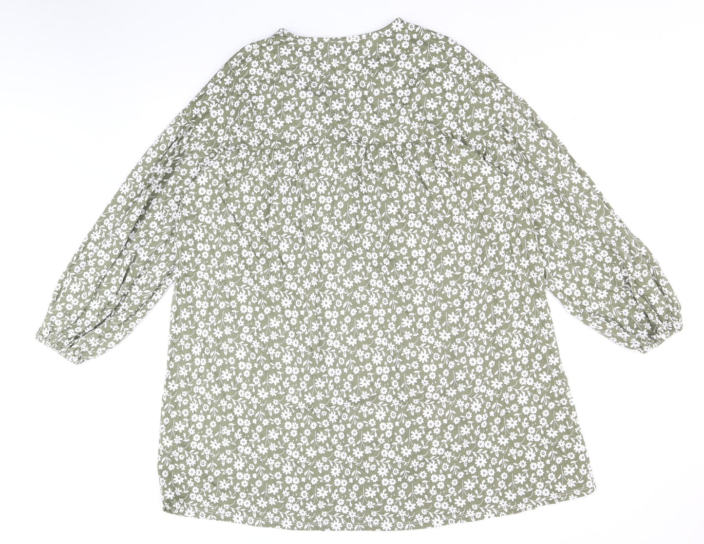 ASOS Womens Green Floral 100% Cotton A-Line Size 16 V-Neck Pullover