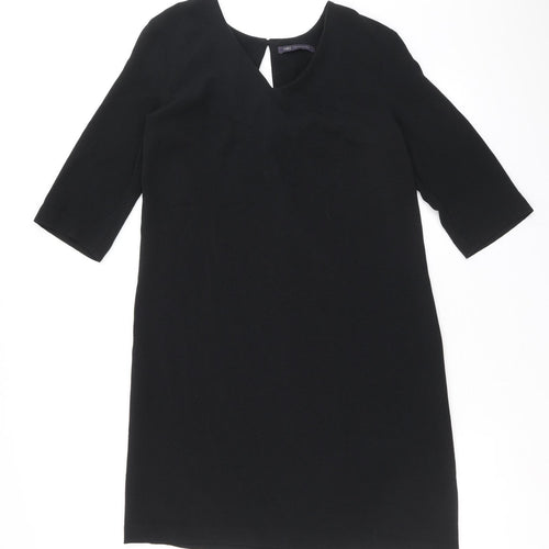 Marks and Spencer Womens Black Polyester A-Line Size 12 Round Neck Button