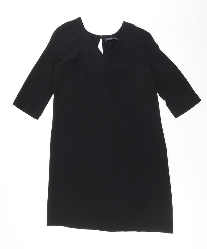 Marks and Spencer Womens Black Polyester A-Line Size 12 Round Neck Button