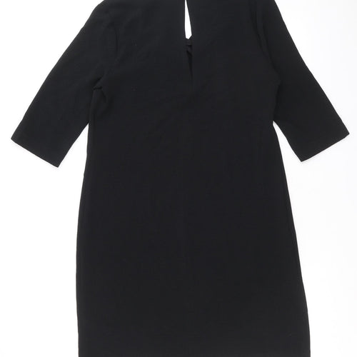 Marks and Spencer Womens Black Polyester A-Line Size 12 Round Neck Button