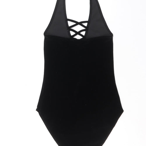 Miss Selfridge Womens Black Polyester Bodysuit One-Piece Size 6 Snap - Lattice Neck Detail