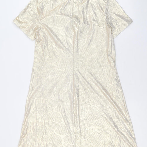 Preworn Womens Gold Polyester Trapeze & Swing Size 10 Round Neck Button