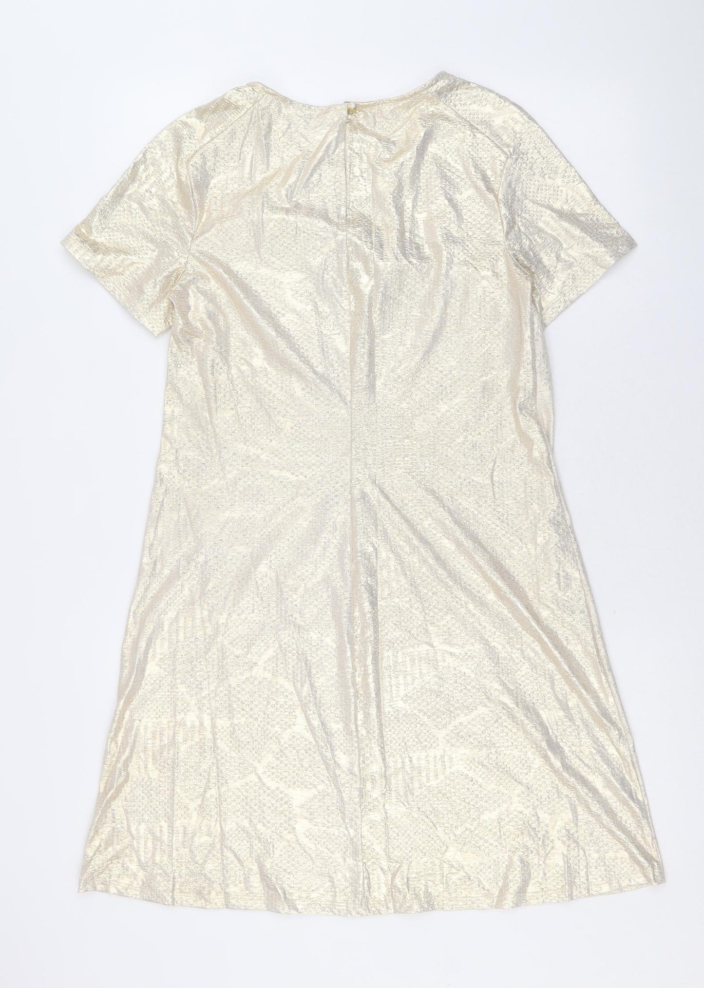 Preworn Womens Gold Polyester Trapeze & Swing Size 10 Round Neck Button