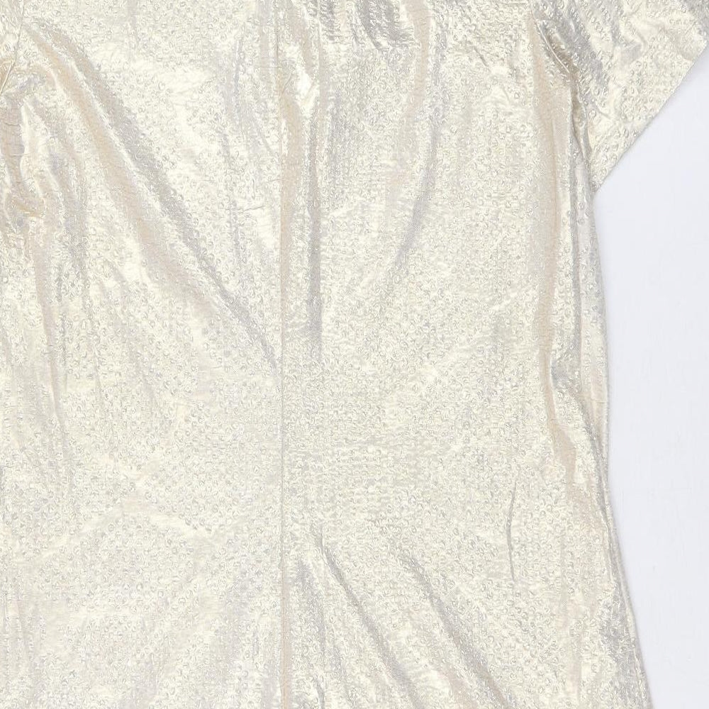 Preworn Womens Gold Polyester Trapeze & Swing Size 10 Round Neck Button