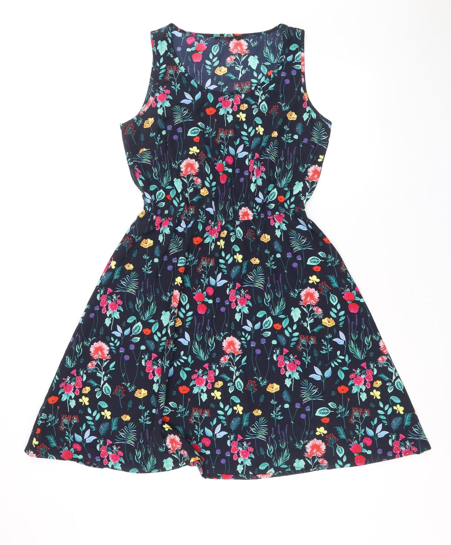Only Womens Blue Floral Polyester Fit & Flare Size 8 Round Neck Pullover
