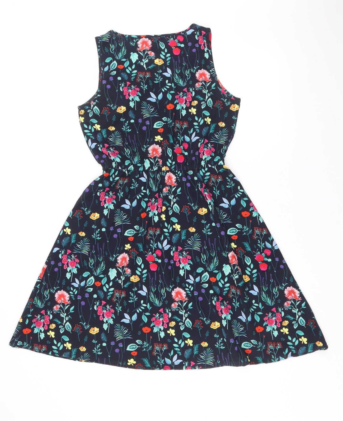 Only Womens Blue Floral Polyester Fit & Flare Size 8 Round Neck Pullover