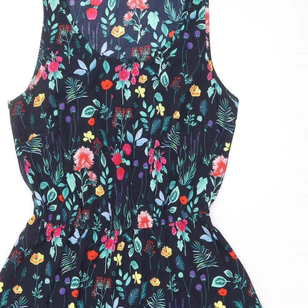 Only Womens Blue Floral Polyester Fit & Flare Size 8 Round Neck Pullover