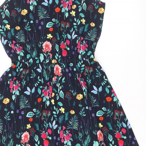 Only Womens Blue Floral Polyester Fit & Flare Size 8 Round Neck Pullover