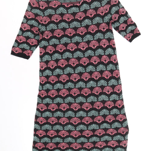 George Womens Black Geometric Viscose A-Line Size 12 Round Neck Pullover
