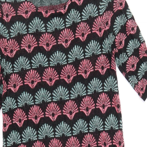 George Womens Black Geometric Viscose A-Line Size 12 Round Neck Pullover