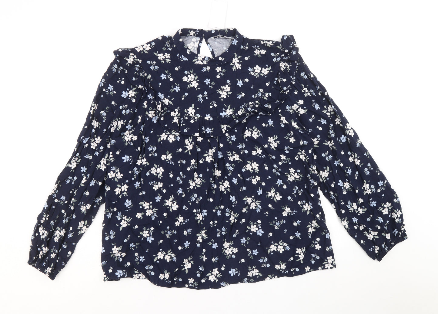 Papaya Womens Blue Floral Viscose Basic Blouse Size 16 Round Neck