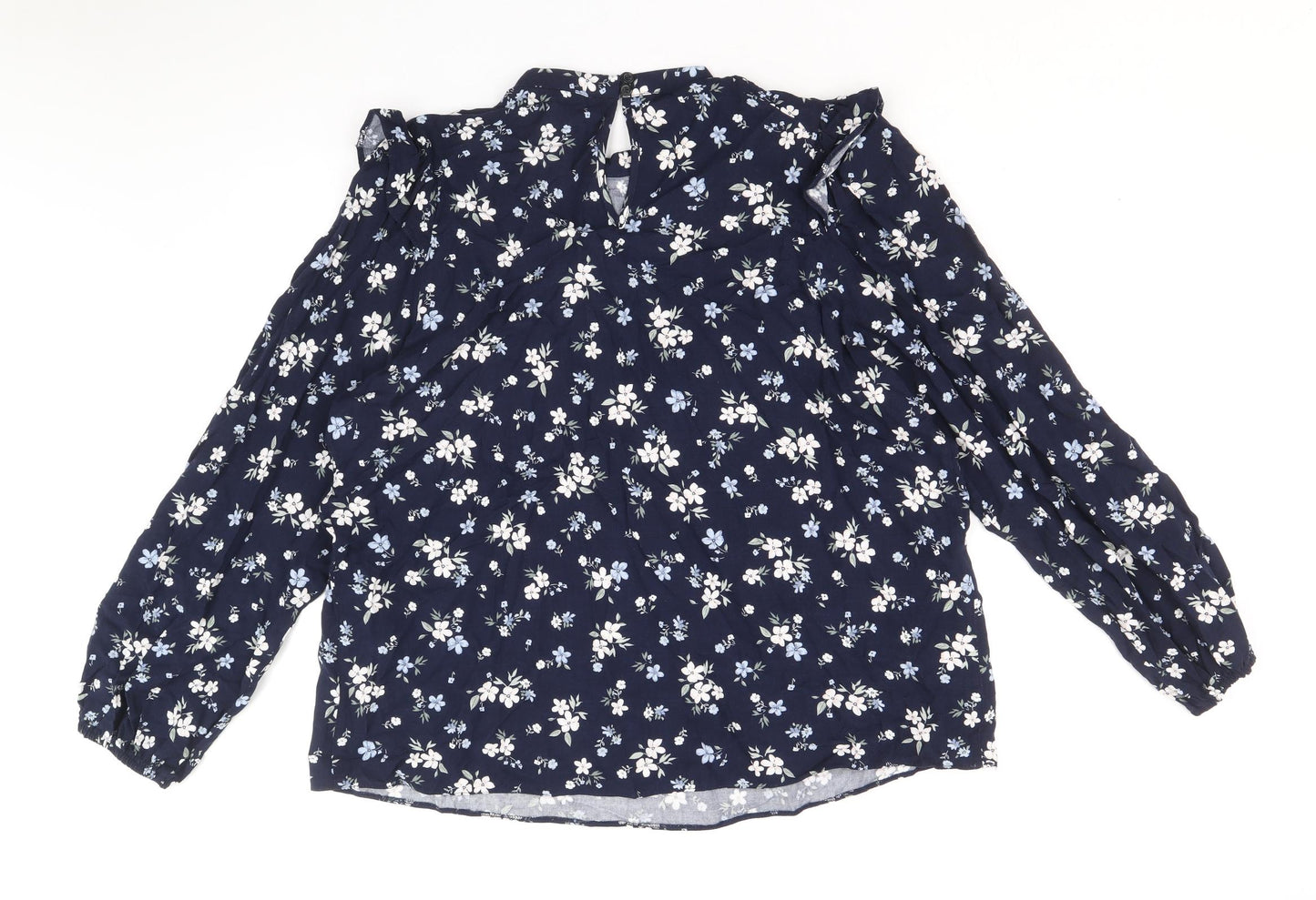 Papaya Womens Blue Floral Viscose Basic Blouse Size 16 Round Neck