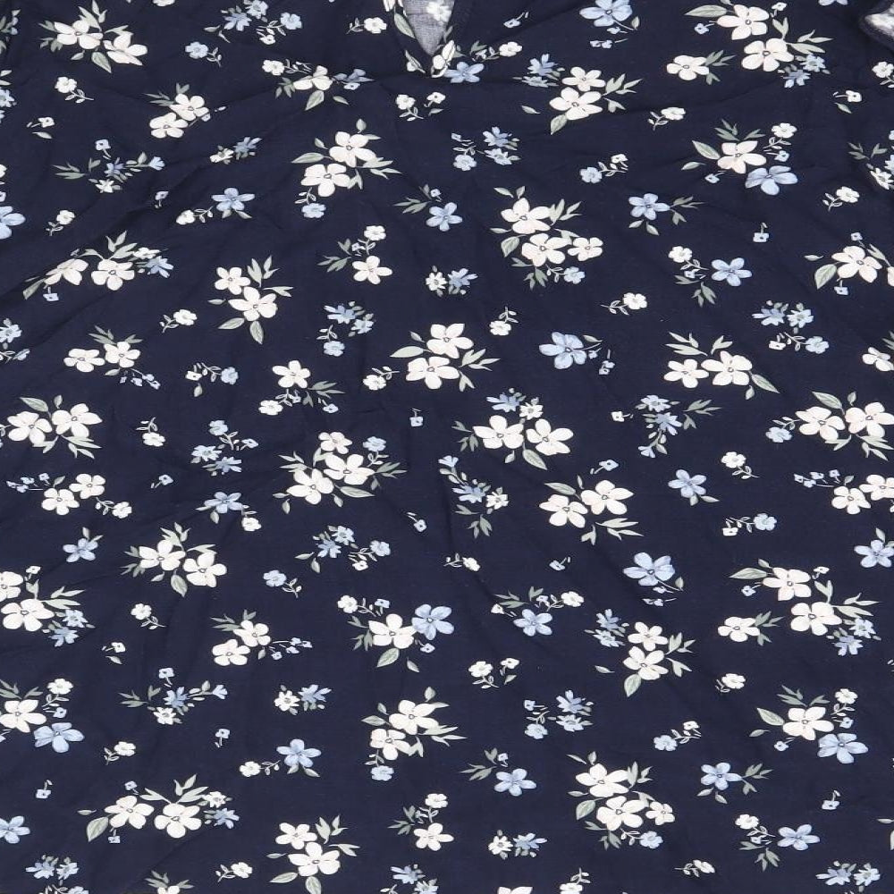Papaya Womens Blue Floral Viscose Basic Blouse Size 16 Round Neck