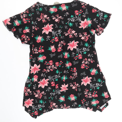 Poetic Soul Womens Black Floral Viscose Basic Blouse Size L Round Neck